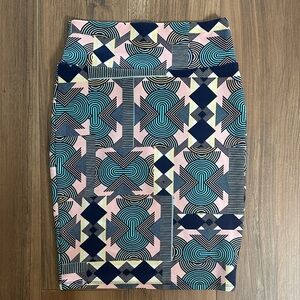 LuLaRoe Pink and Blue Geometric Pencil Skirt